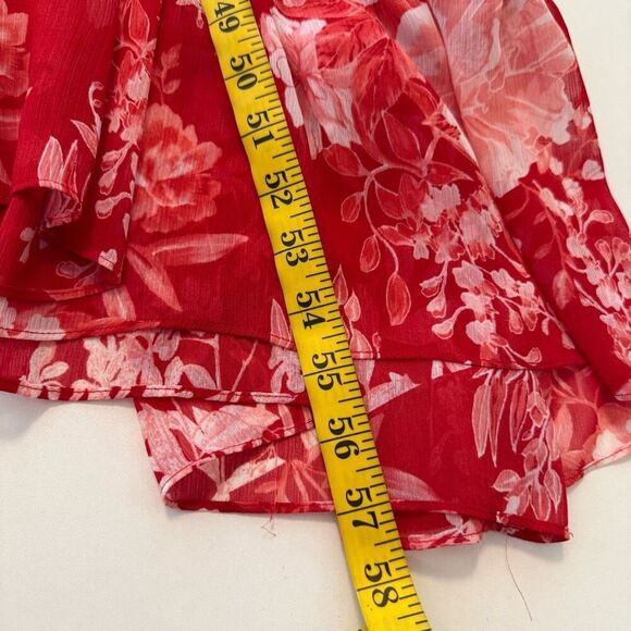 INC Red & Pink Asymmetrical Hem Ruffled Midi Dress Sz 12, Soft Girl, Ethereal - Picture 14 of 15